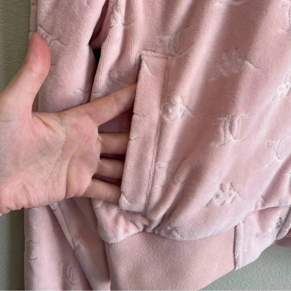 Kappa x Juicy Couture Light Pink Velour Jacket Embossed Bomber Style Pocket XS - Picture 5 of 12